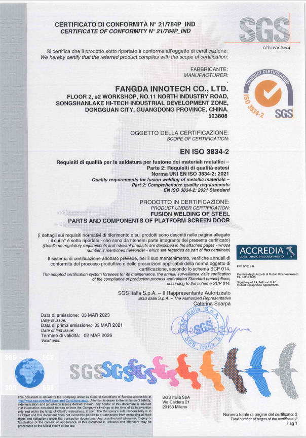 ISO3834-2:2005 Welding Management System Certification